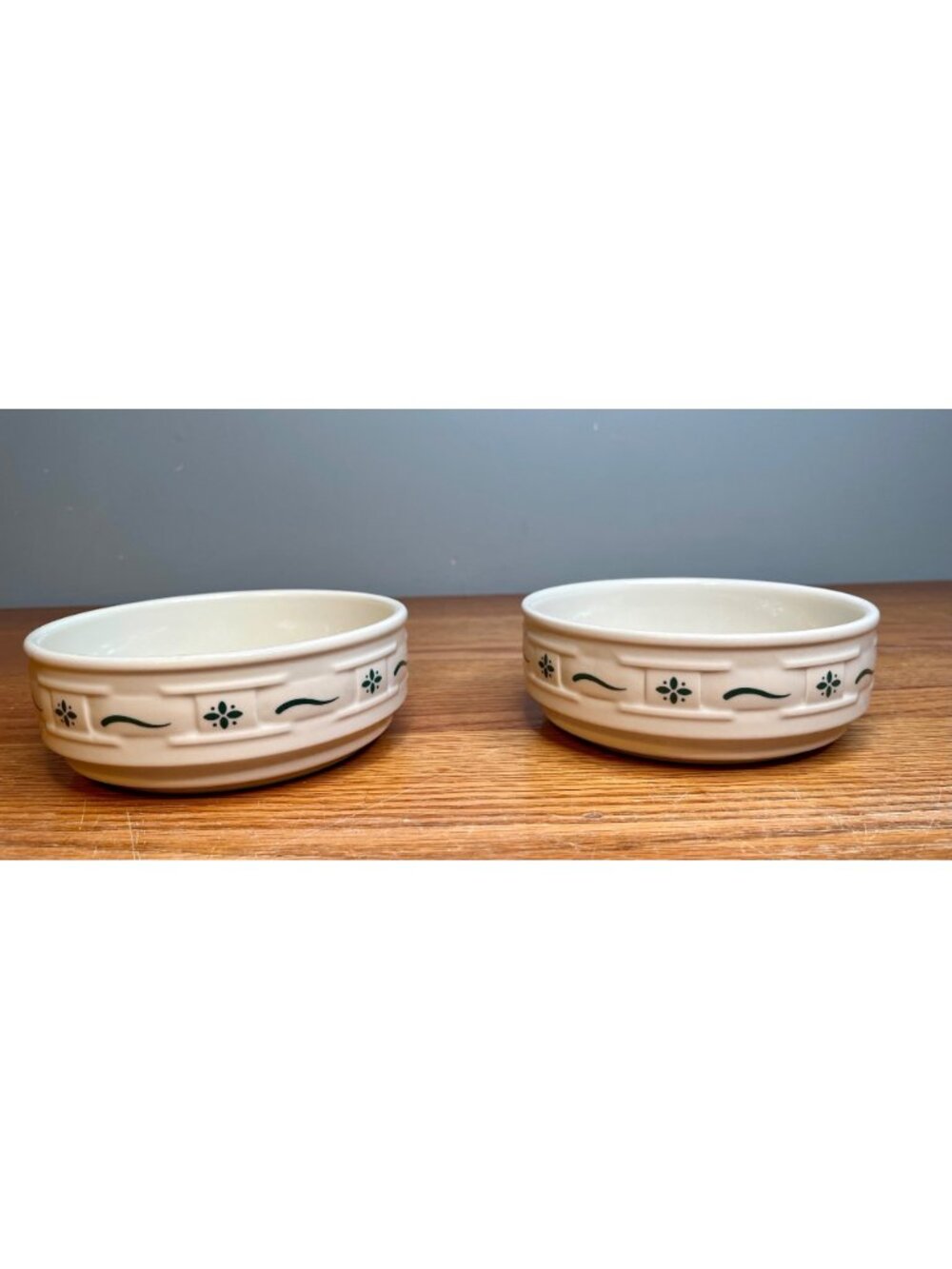 Set of 2 Longaberger Woven Traditions Classic Green Soup/Cereal Bowl 6" Stackabl - Picture 3 of 12